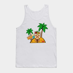 Funny yorkshire terrier is on a deserted island Tank Top